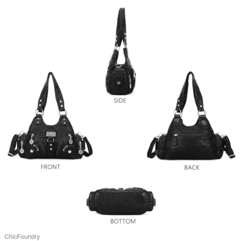 Small Vegan Leather Hobo Tote Bag with Multi-Pocket Design Adjustable Strap